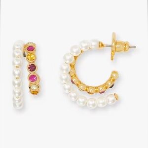Kate Spade Pearl Caviar Multicolor Double Huggies Hoops Earrings NWT